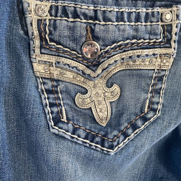 Rock Revival Jeans Women's 28 Easy Straight Tetbury Flap Pocket Bling Low Rise - Picture 3 of 16